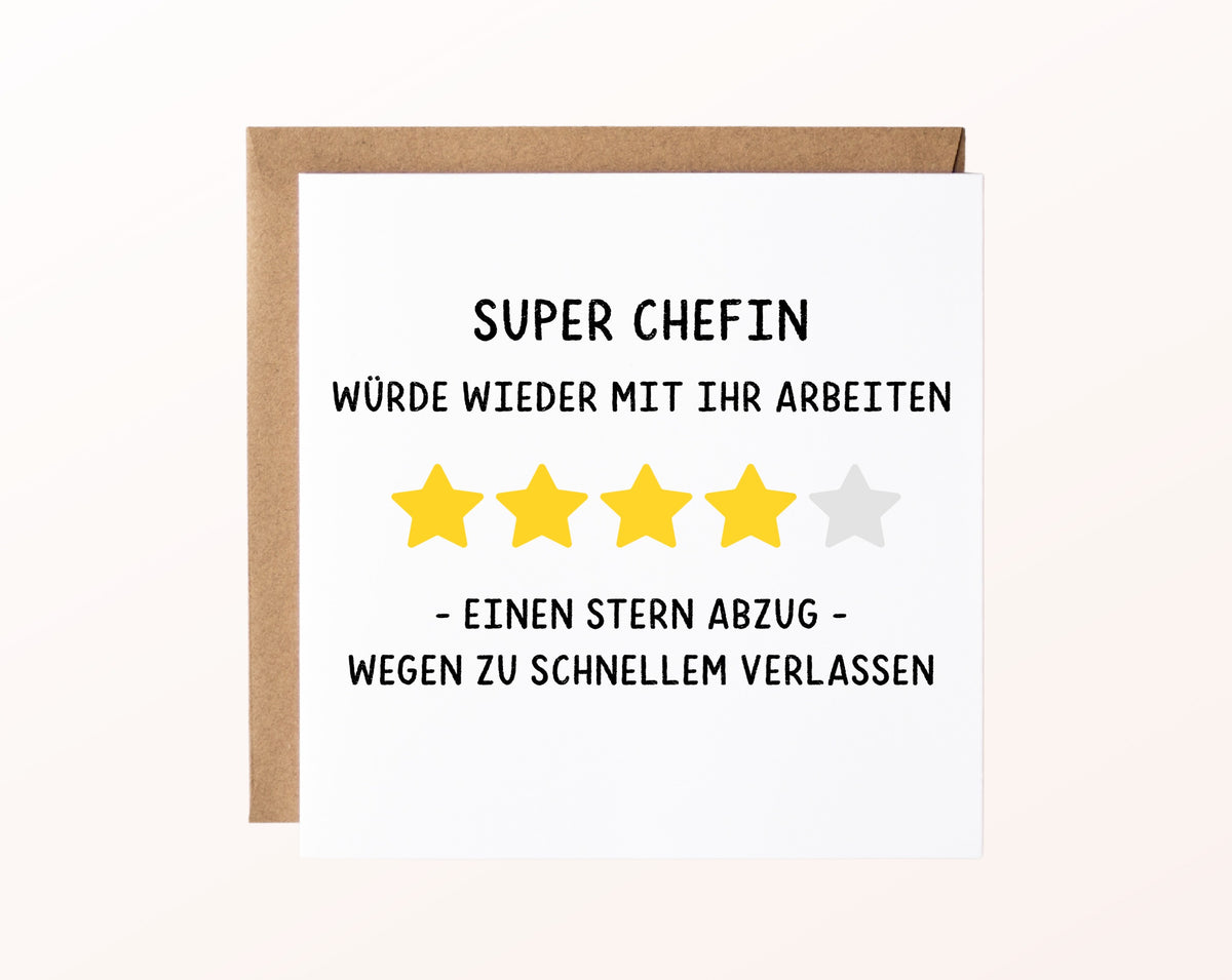 Abschiedskarte Super Chefin – Sternebewertung – Kartenmotiv