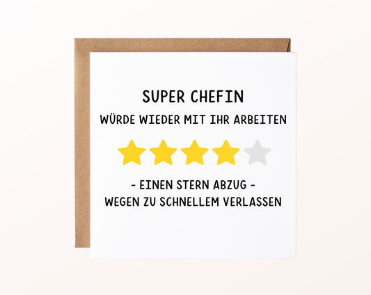 Abschiedskarte Super Chefin – Sternebewertung – Kartenmotiv