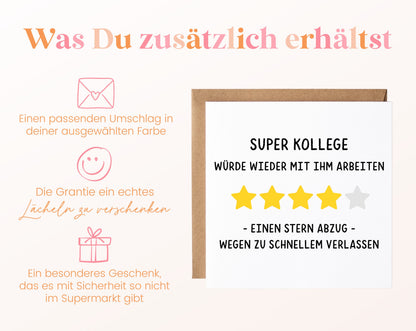 Abschiedskarte Super Kollege – Sternebewertung – Weitere Informationen