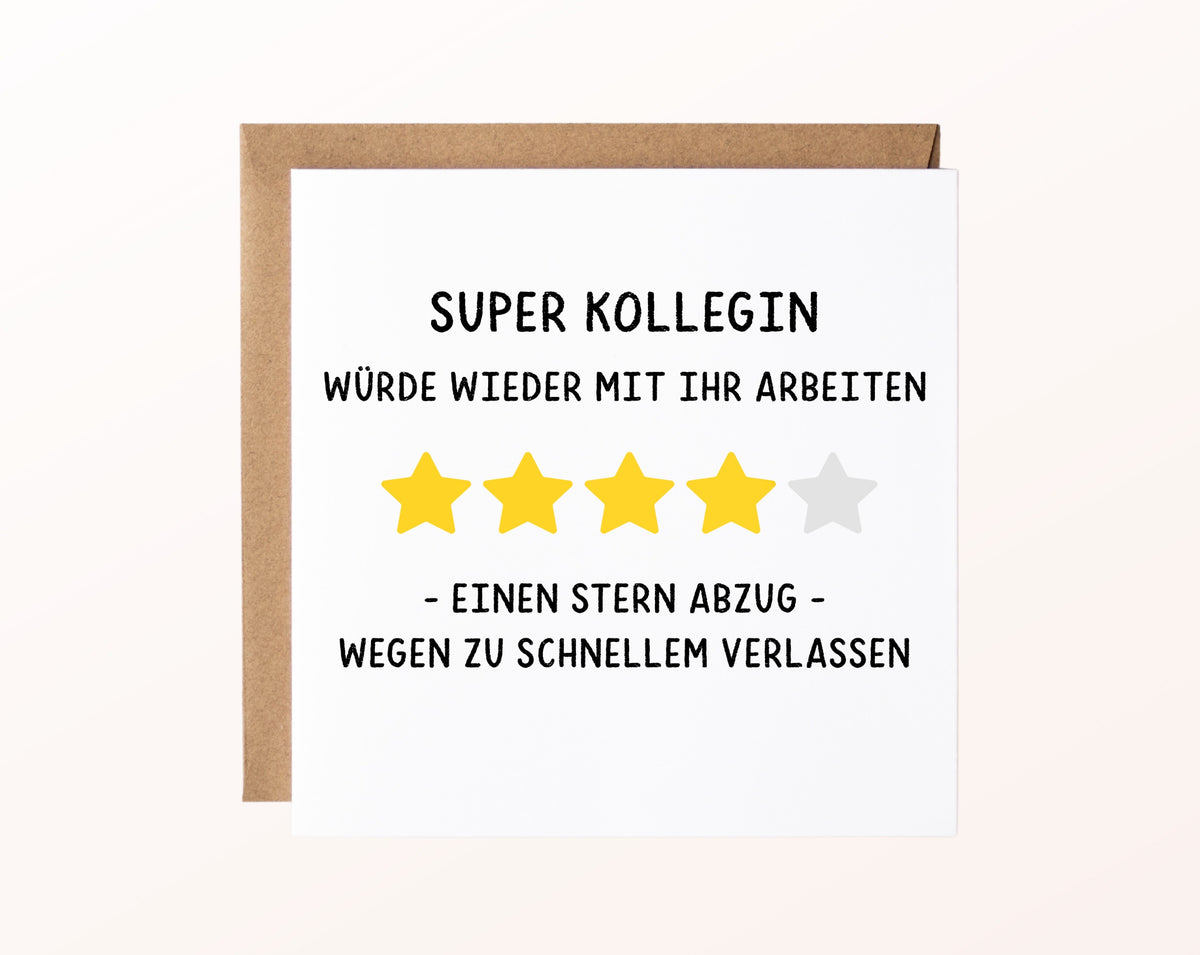 Abschiedskarte Super Kollegin – Sternebewertung – Kartenmotiv