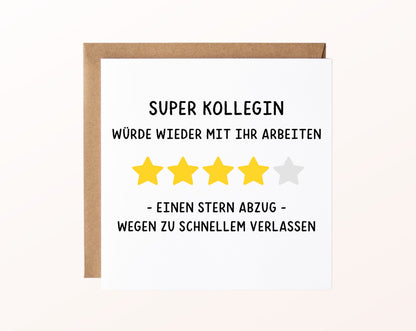 Abschiedskarte Super Kollegin – Sternebewertung – Kartenmotiv