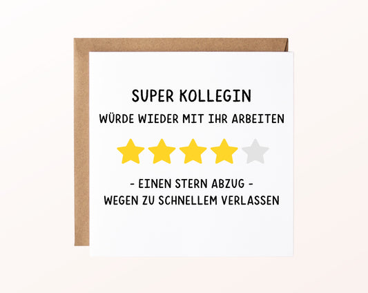 Abschiedskarte Super Kollegin – Sternebewertung – Kartenmotiv