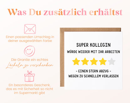 Abschiedskarte Super Kollegin – Sternebewertung – Weitere Informationen