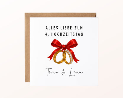 Schleife-Karte zum 4. Hochzeitstag – Produktansicht