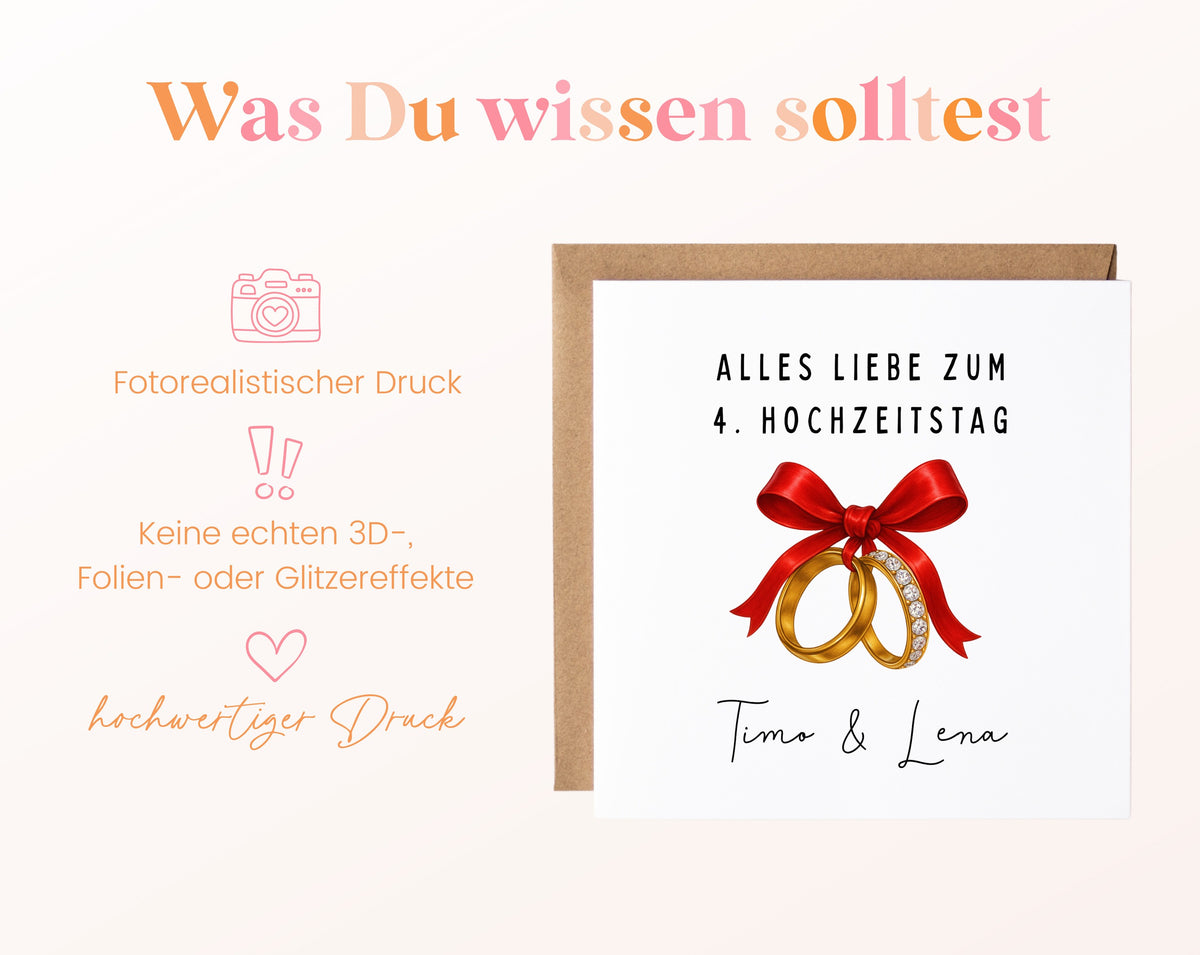 Schleife-Karte zum 4. Hochzeitstag – Druckhinweise