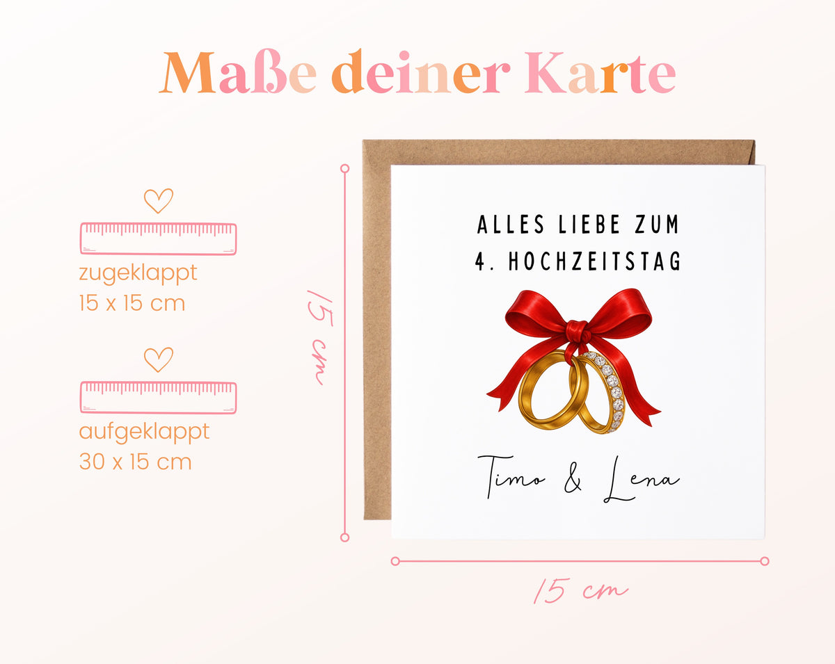 Schleife-Karte zum 4. Hochzeitstag – Maße
