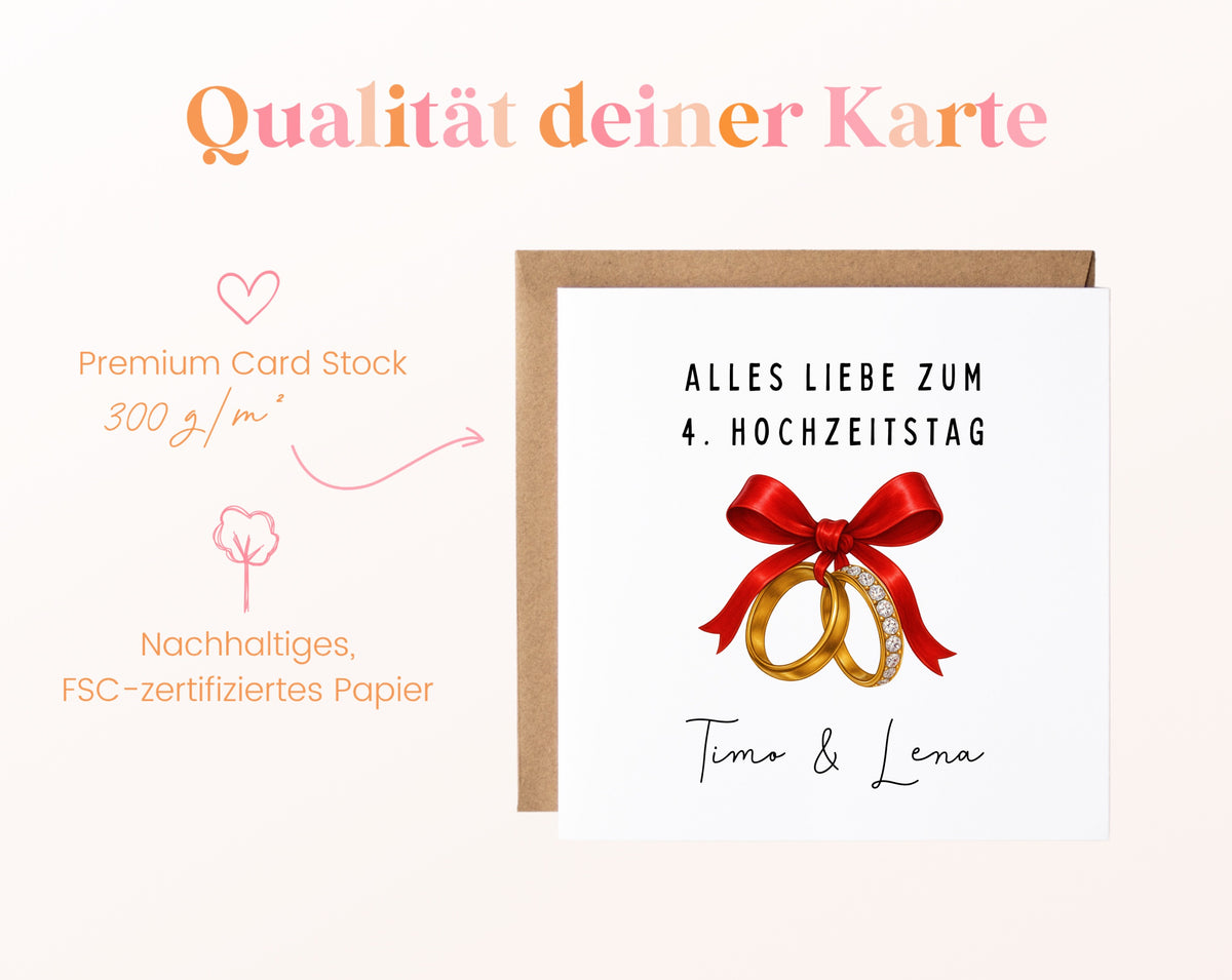 Schleife-Karte zum 4. Hochzeitstag – Qualitätsangaben