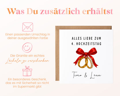 Schleife-Karte zum 4. Hochzeitstag – Lieferumfang