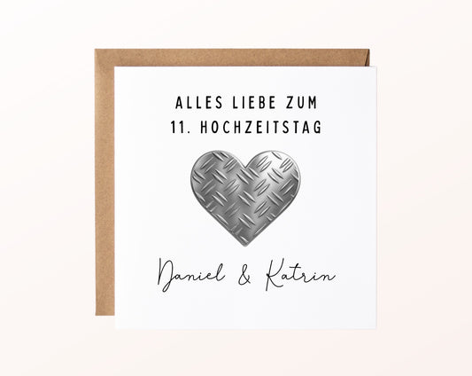 Riffelblechherz-Karte zur Stahlhochzeit – Produktansicht