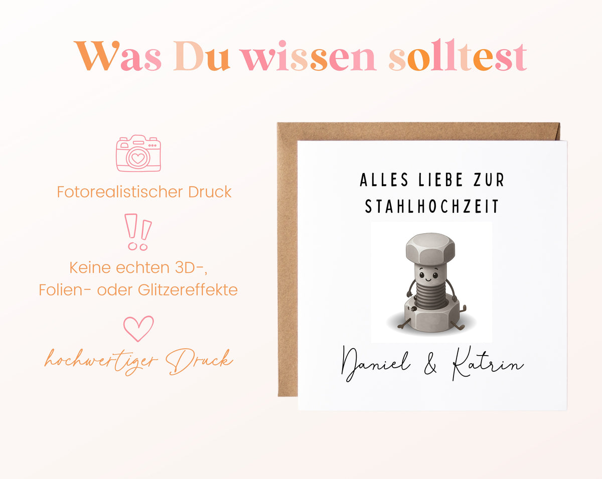 Schraube-Karte zur Stahlhochzeit – Druckhinweise
