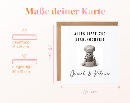 Schraube-Karte zur Stahlhochzeit – Maße