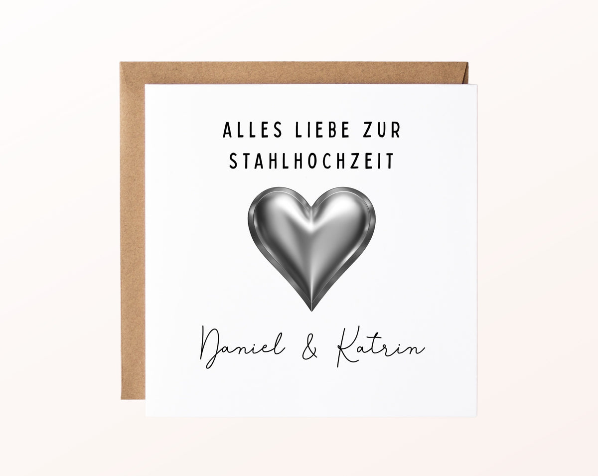 Stahlherz-Karte zur Stahlhochzeit – Produktansicht