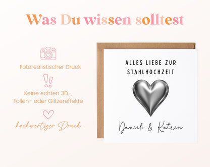 Stahlherz-Karte zur Stahlhochzeit – Druckhinweise