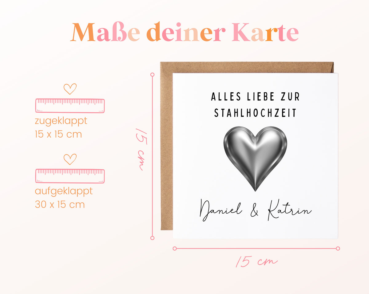 Stahlherz-Karte zur Stahlhochzeit – Maße