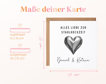 Stahlherz-Karte zur Stahlhochzeit – Maße