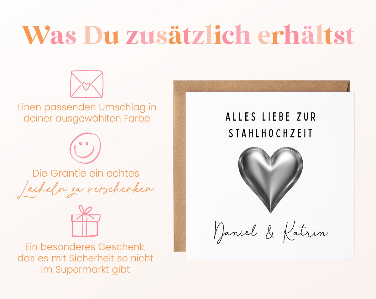 Stahlherz-Karte zur Stahlhochzeit – Lieferumfang