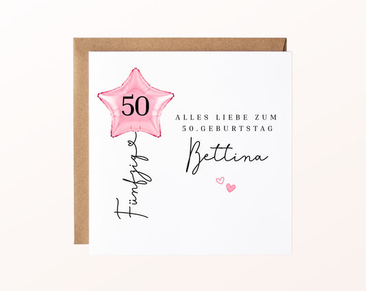 Personalisierte Geburtstagskarte mit Sternballon – 71__02_karte_pur_rose