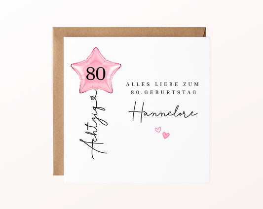 Personalisierte Geburtstagskarte mit Sternballon – 75__02_karte_pur_rose