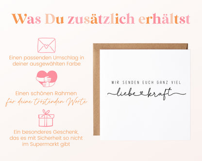Trauerkarte – Liebe und Kraft mit Schriftzug – Kartenansicht