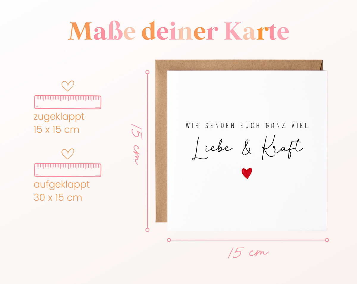 Trauerkarte – Liebe und Kraft mit Herz – Größe