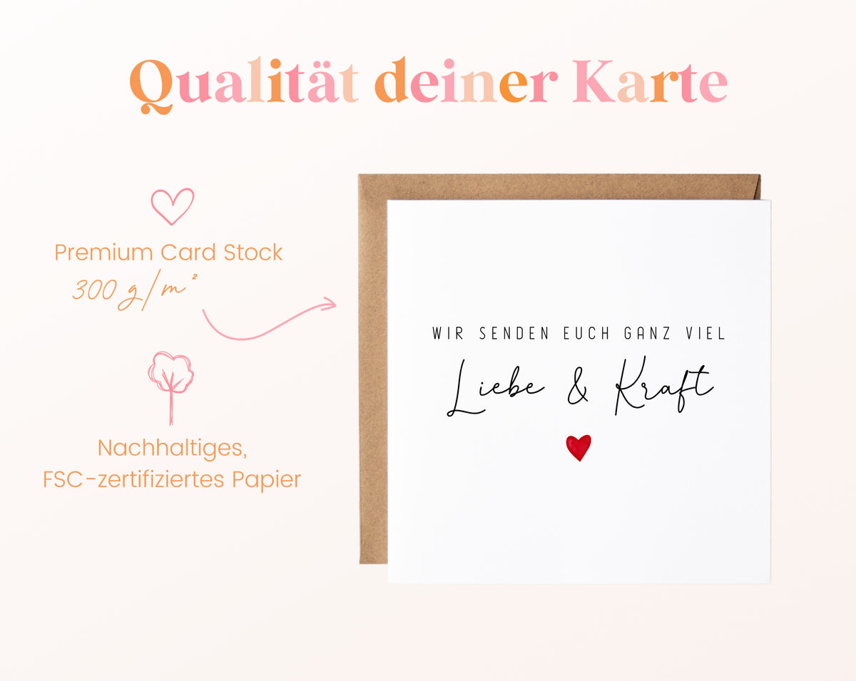 Trauerkarte – Liebe und Kraft mit Herz – Papierqualität