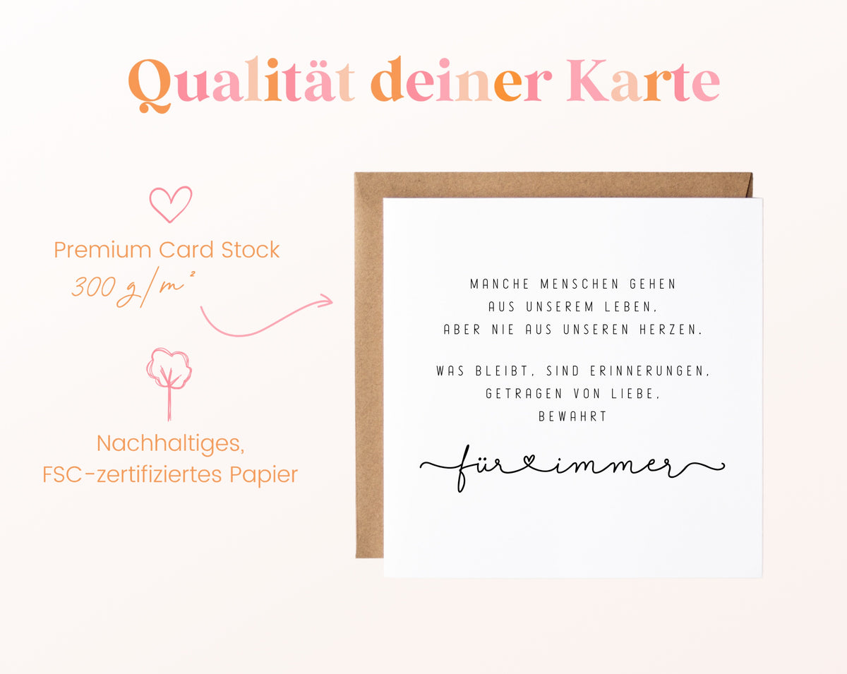 Trauerkarte – Für immer in unseren Herzen – Papierqualität