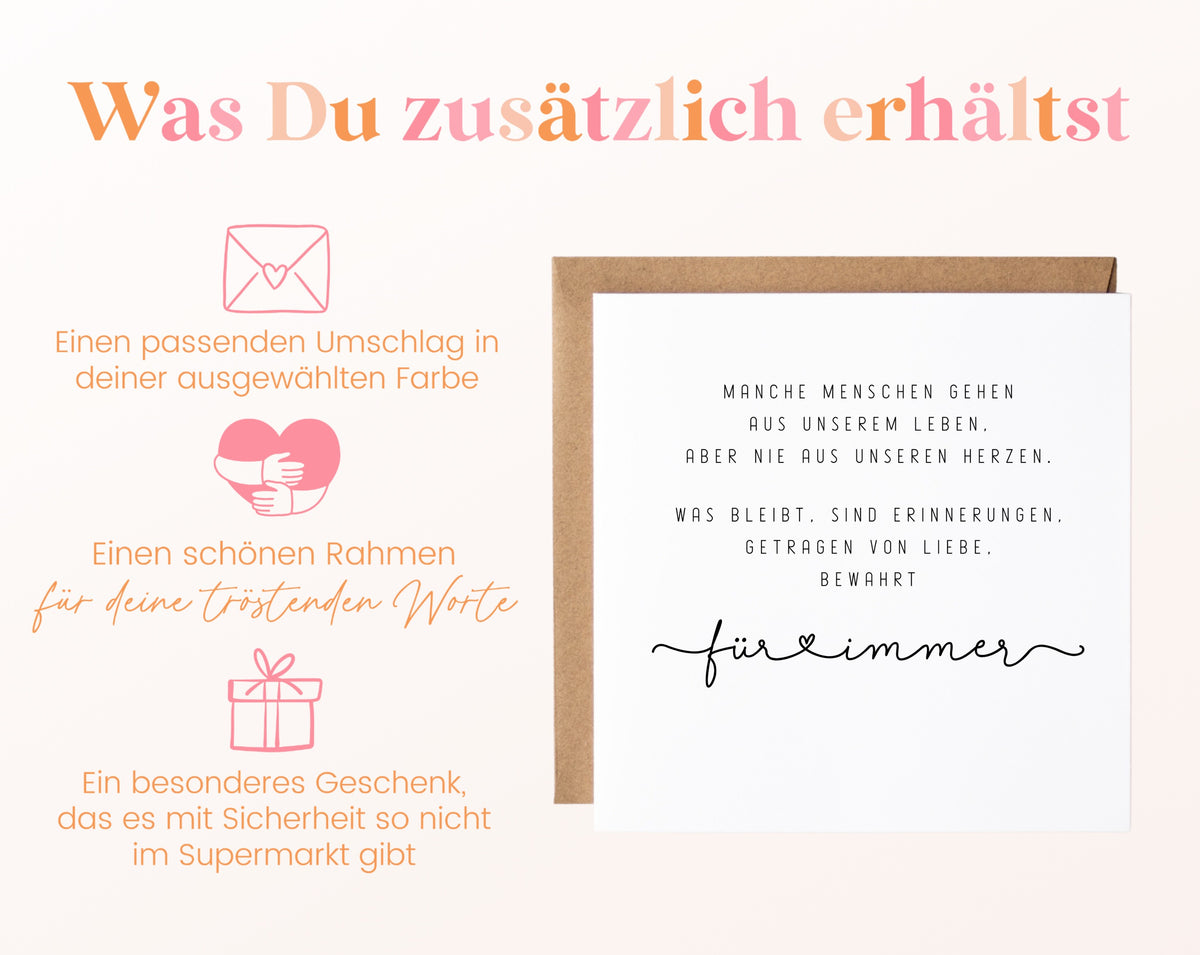 Trauerkarte – Für immer in unseren Herzen – Kartenansicht