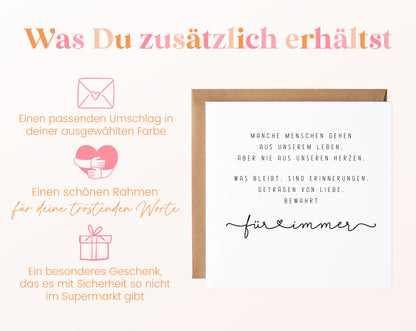 Trauerkarte – Für immer in unseren Herzen – Kartenansicht