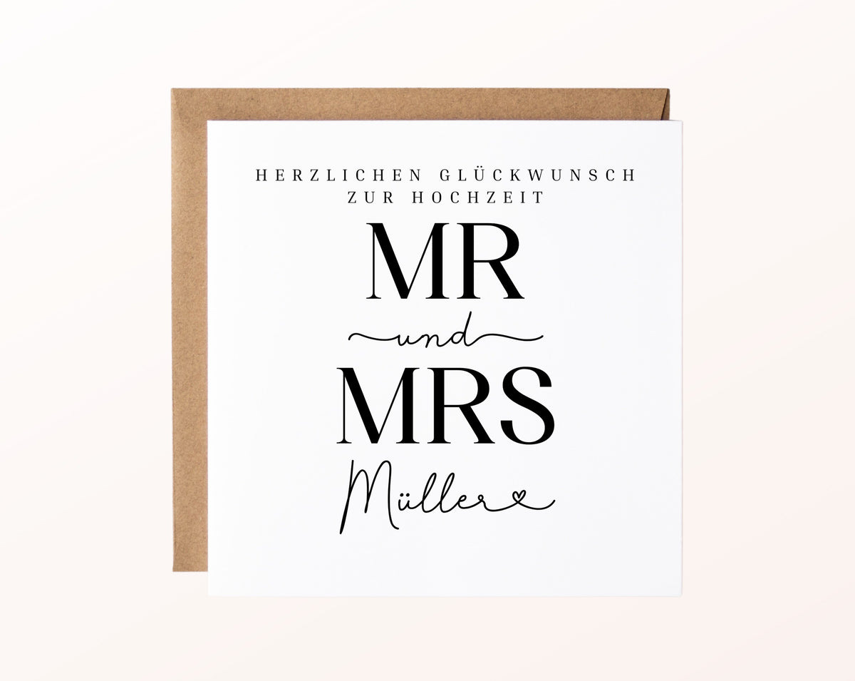 Personalisierte Hochzeitskarte – Nachname mit Herz