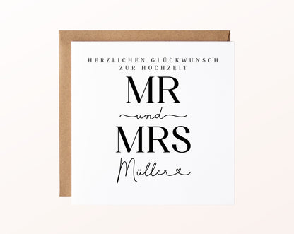 Personalisierte Hochzeitskarte – Nachname mit Herz
