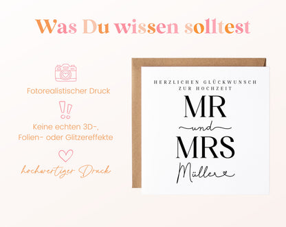 Personalisierte Hochzeitskarte – Nachname mit Herz