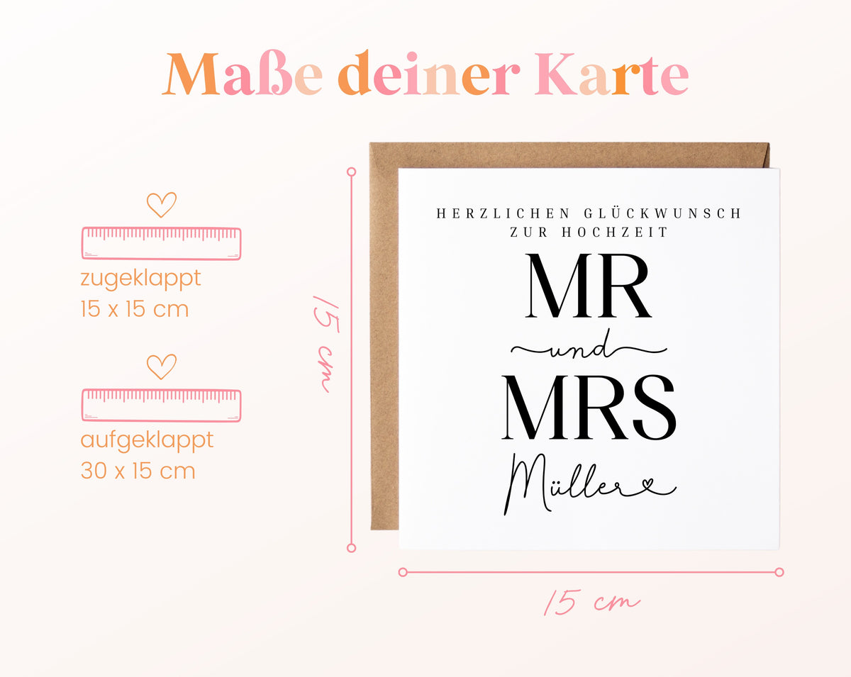 Personalisierte Hochzeitskarte – Nachname mit Herz