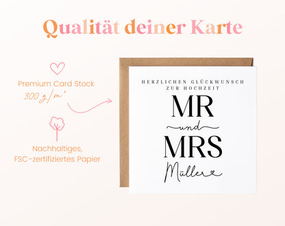 Personalisierte Hochzeitskarte – Nachname mit Herz