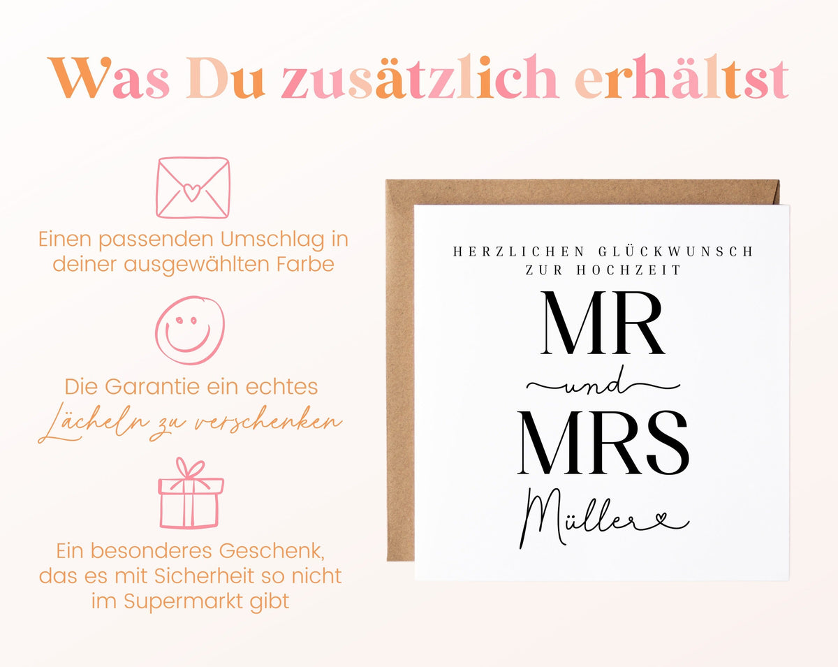 Personalisierte Hochzeitskarte – Nachname mit Herz