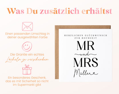 Personalisierte Hochzeitskarte – Nachname mit Herz
