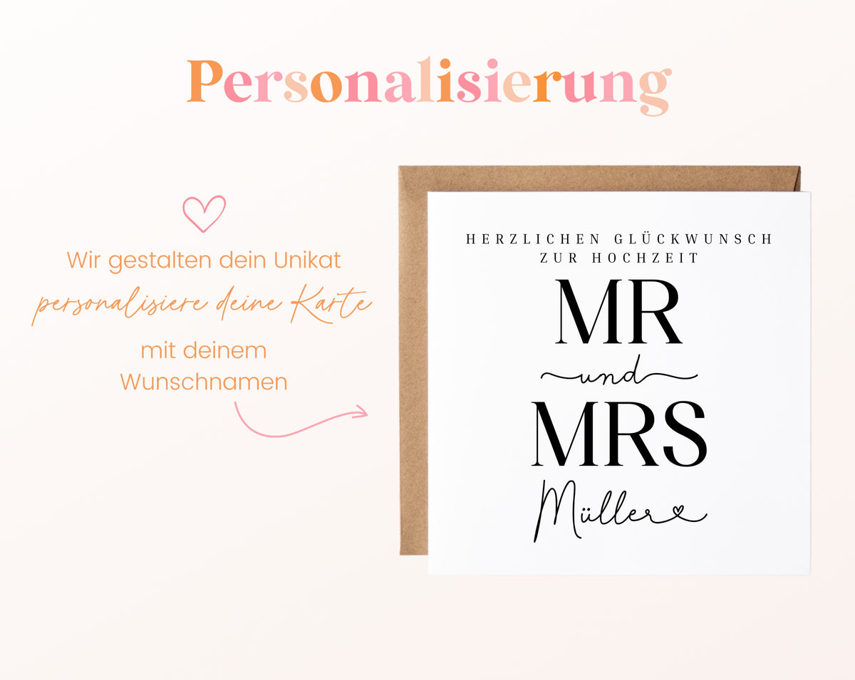 Personalisierte Hochzeitskarte – Nachname mit Herz