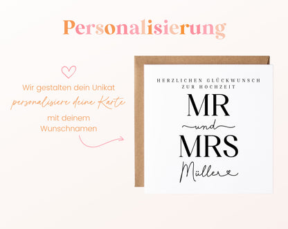 Personalisierte Hochzeitskarte – Nachname mit Herz