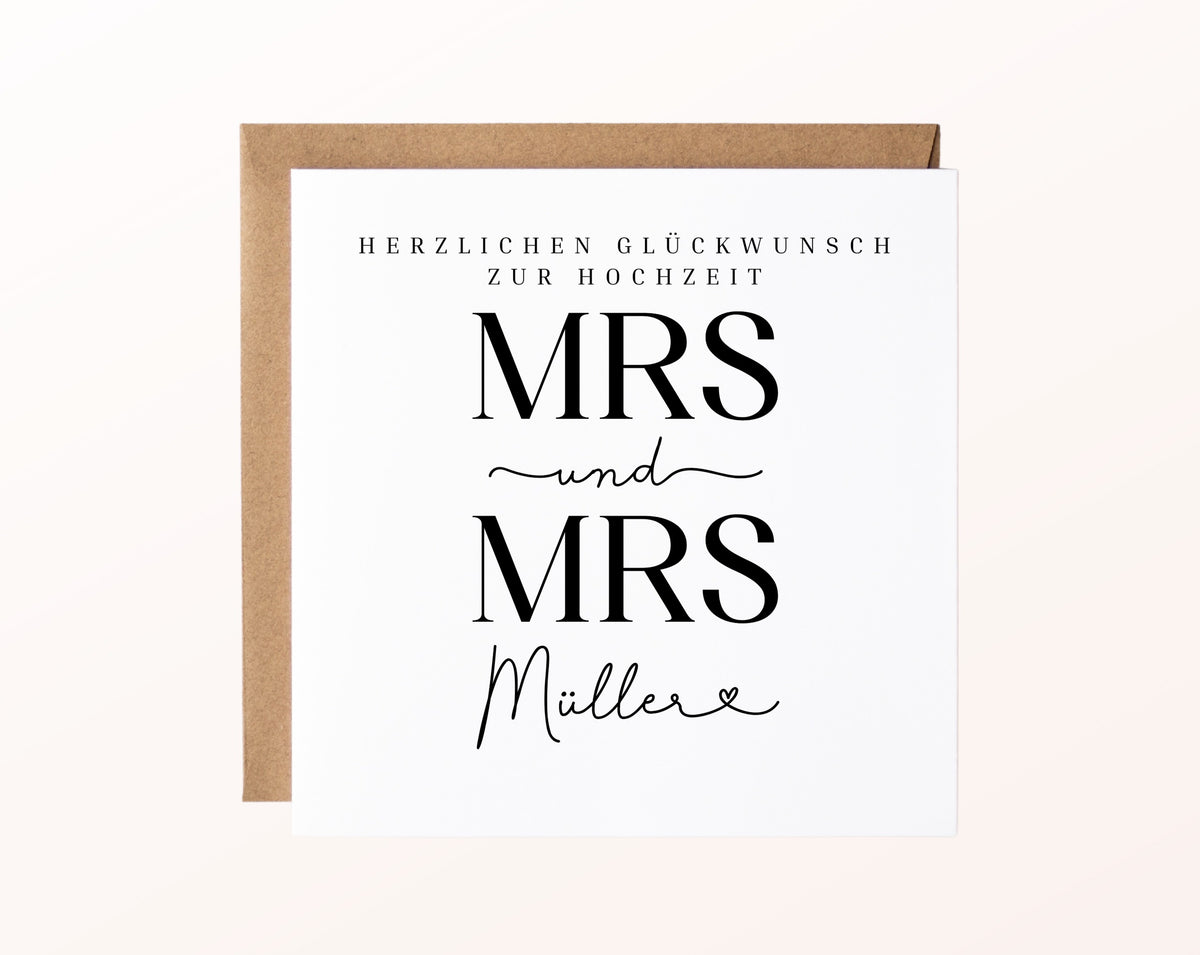 Personalisierte Hochzeitskarte – Nachname mit Herz