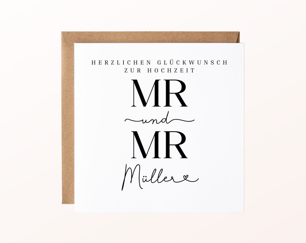 Personalisierte Hochzeitskarte – Nachname mit Herz