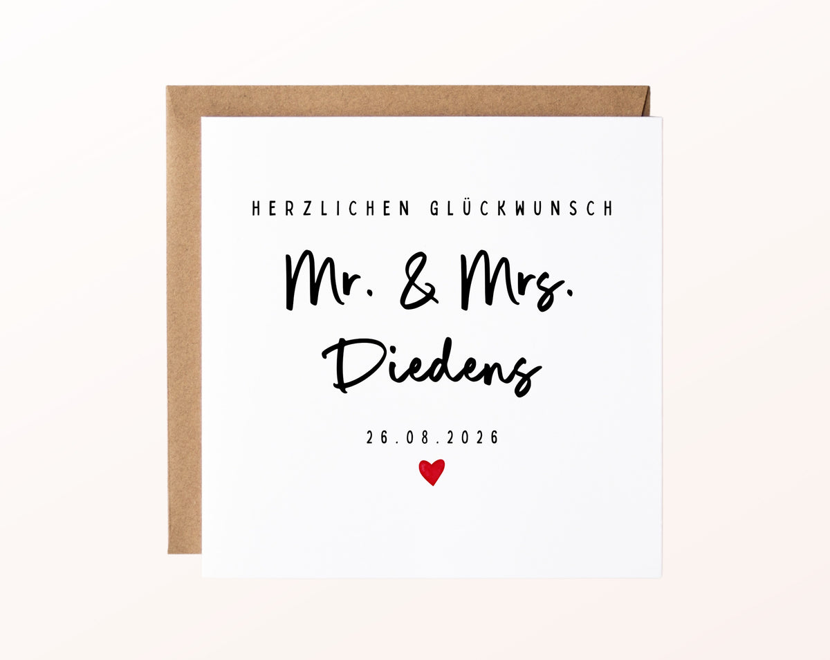 Personalisierte Hochzeitskarte – Nachname und Hochzeitsdatum