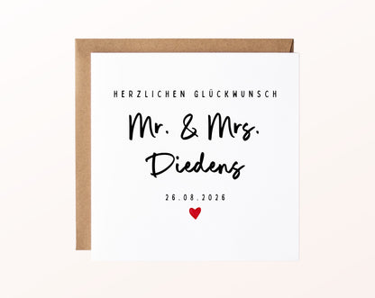 Personalisierte Hochzeitskarte – Nachname und Hochzeitsdatum