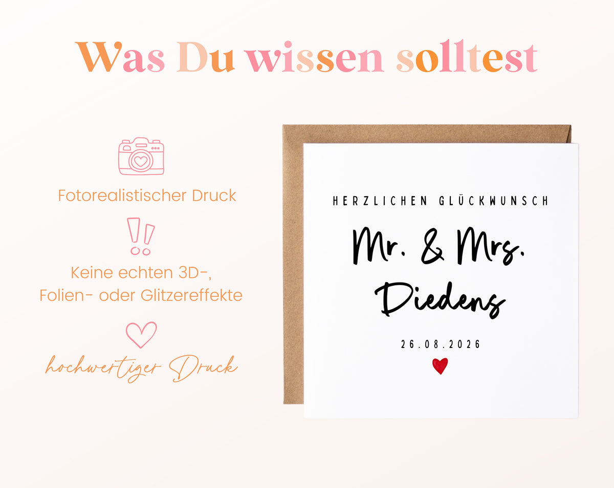 Personalisierte Hochzeitskarte – Nachname und Hochzeitsdatum