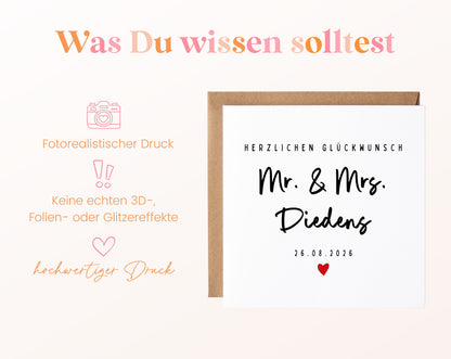 Personalisierte Hochzeitskarte – Nachname und Hochzeitsdatum