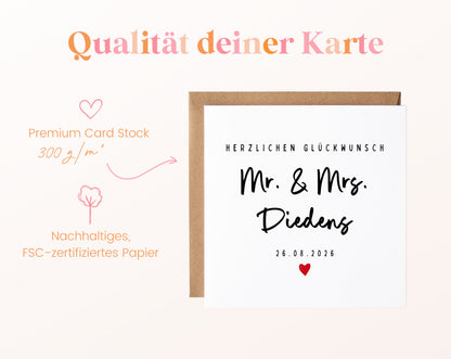 Personalisierte Hochzeitskarte – Nachname und Hochzeitsdatum