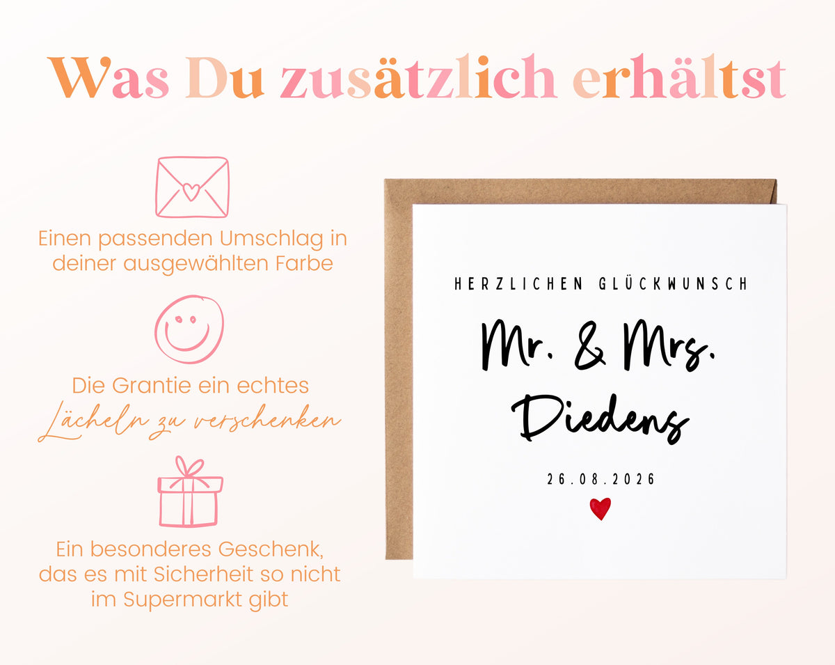 Personalisierte Hochzeitskarte – Nachname und Hochzeitsdatum
