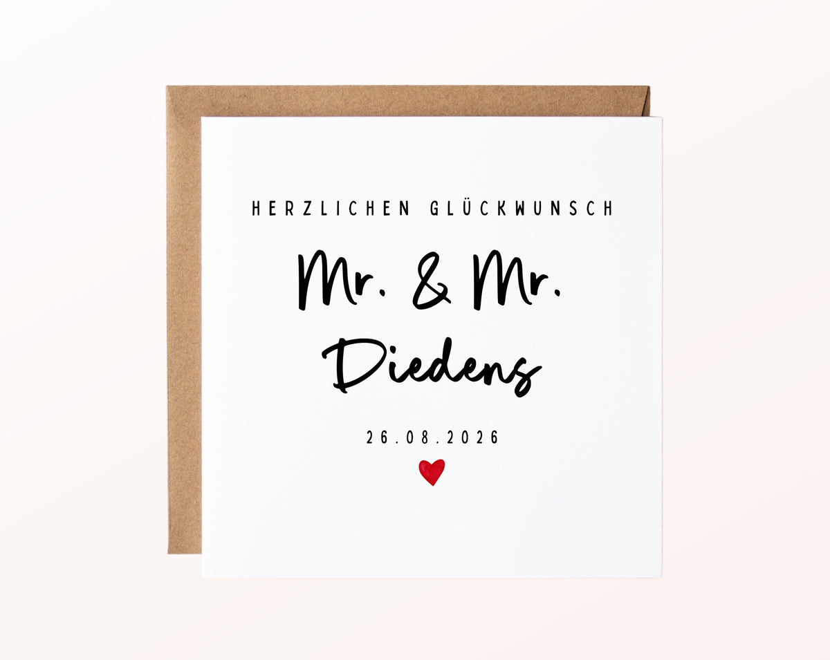 Personalisierte Hochzeitskarte – Nachname und Hochzeitsdatum