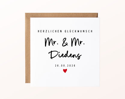 Personalisierte Hochzeitskarte – Nachname und Hochzeitsdatum