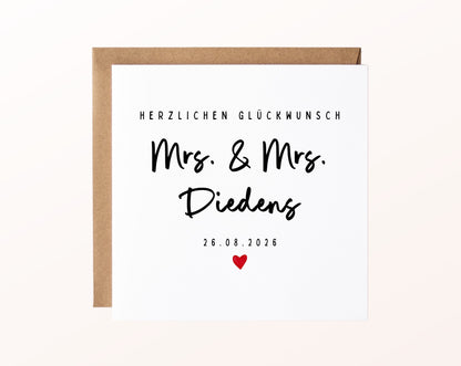 Personalisierte Hochzeitskarte – Nachname und Hochzeitsdatum