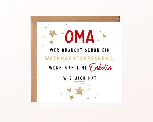 Weihnachtskarte – Oma – Enkelin als Weihnachtsgeschenk
