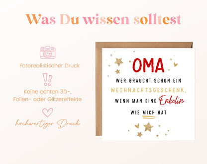 Weihnachtskarte – Oma – Enkelin als Weihnachtsgeschenk